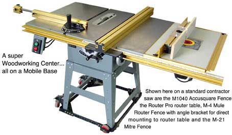 Pictured here is our 
					 standard M1025 fence system installed on a standard 10" 
					 contractor style saw.